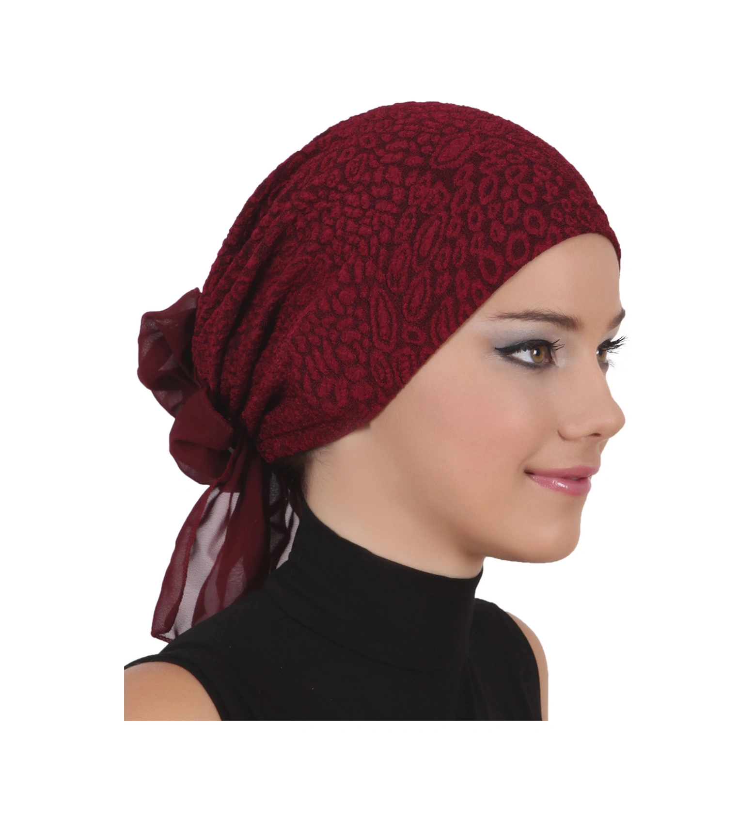 Elysianfidan Brokar Tüllü Bordo Hazır Türban Tesettür Bone Bordo