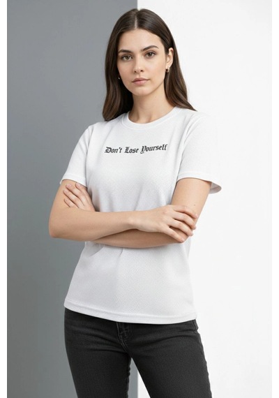 Wear Vexel Kadın Wafıl Kumaş Tişört Regular Kalıp Bisiklet Yaka Baskılı T-shirt - Beyaz Beyaz Wear Vexel Kadın Wafıl Kumaş Tişört Regular Kalıp Bisiklet Yaka Baskılı T-shirt - Beyaz Beyaz