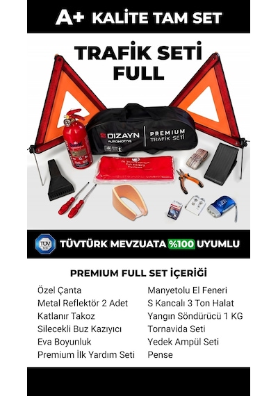 Araç Trafik Ve İlk Yardım Seti Full Paket 12 Parça Tüvtürk Mevuzata Uygun