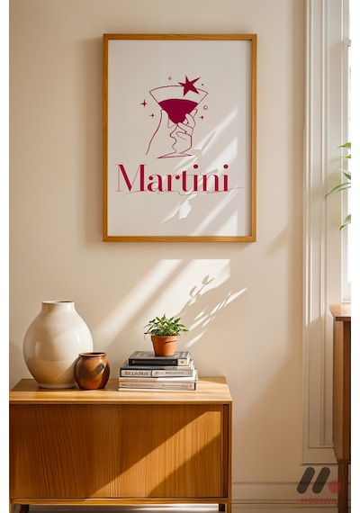 Martini Zarif Poster, Ahşap Çerçeveli Duvar Tablosu - Mutfak Dekorasyonu