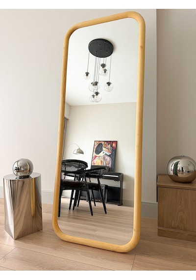 Doğal Ahşap Çerçeveli 180x70 Cm Naturel Ayaklı Boy Aynası