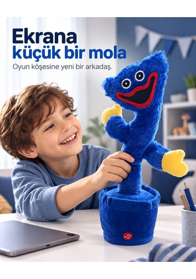 Misan Oyuncak Mavi Canavar Peluş Oyuncak 32 Cm Saksılı, Sarı Elli Tasarım