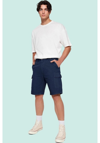 Ersefa Erkek Pamuklu Denim Şort Rahat Geniş Paça Kısa Boy Günlük Kullanı Indigo