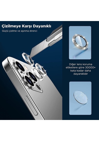İphone 14 - İphone 14 Plus Uyumlu Taşlı Tasarımlı Kamera Lens Temperli Koruyucu