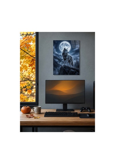 Bozkurt Ve Dolunay A3 Metal Poster Gri Kurt, Ay Işığı Ve Dağ Manzaralı Dekoratif Duvar Tablosu Çok Renkli - 938038119 Çok Renkli - 938038119 Çok Renkli