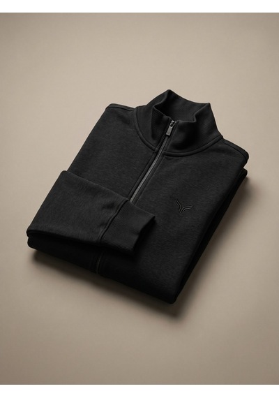 Maccali Erkek Siyah Büyük Beden Pamuklu Fermuarlı Sweatshirt