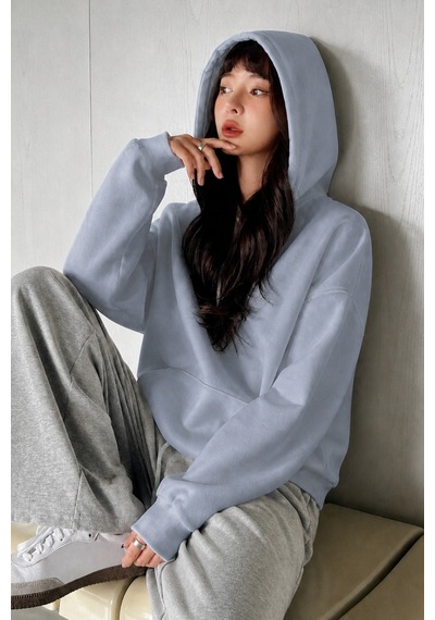 Cool Tarz Kadın Oversize Hoodie Sweatshirt Kapüşonlu Kanguru Cepli Mavi Mavi
