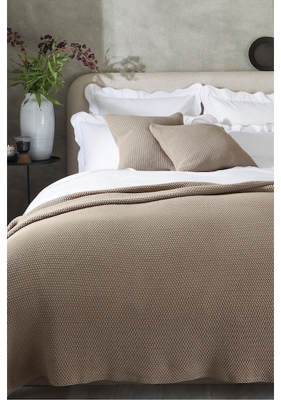 The White Company Lyra Throw, Yumuşak Pamuk Örgü Battaniye, 140 X 200 Cm Polyester Battaniye Kahverengi Tek Ebat