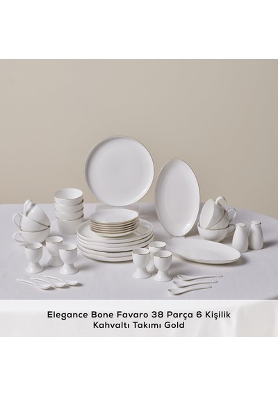 Elegance Bone Favaro 38 Parça 6 Kişilik Kahvaltı Seti Gold Çok Renkli