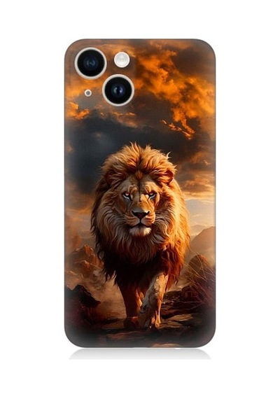 Apple Uyumlu iPhone 13 Mini Yırtıcı Aslan Kral Desenli Silikon Kılıf