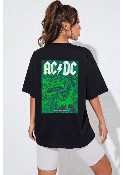 Unisex Acdc Baskılı T-shirt Siyah