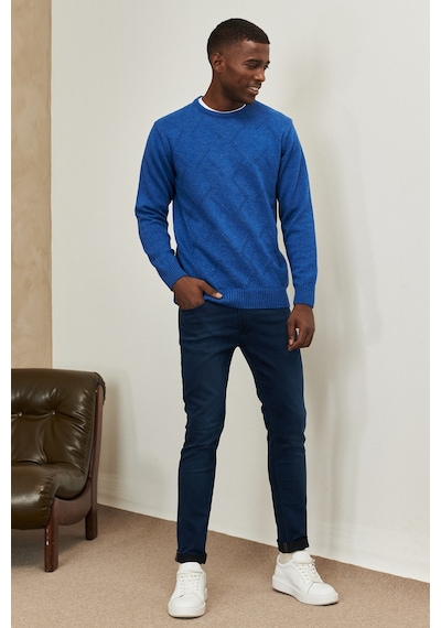 AC&Co / Altınyıldız Classics Erkek Saks Mavi Standart Fit Normal Kesim Bisiklet Yaka Jakarlı Yünlü Triko 4A4923100205SKSXL Saks