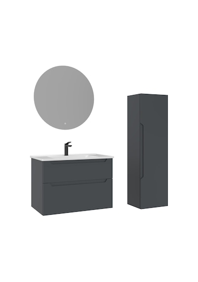 Orka Messina 85 Cm Mat Antrasit Led Banyo Dolabı Takımı Ve Boy Dolabı Antrasit