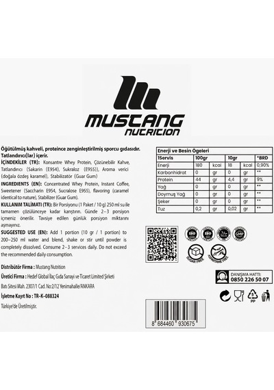 Mustang Nutrition Protein Coffee Karamel Aromalı 10 Gr X 20 Servis 200 Gr Yüksek Proteinli Kahve Çözünebilir