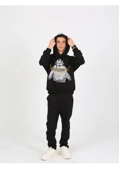 Marions Erkek Çocuk Kapüşonlu Not Hoodies Yazılı Sweatshirt-15230 Siyah