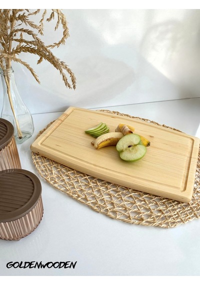 Doğal Ahşap Sunum Tabağı Dış Bükey Ahşap Sunumluk Beyaz Çam Boy:38cm En:25cm