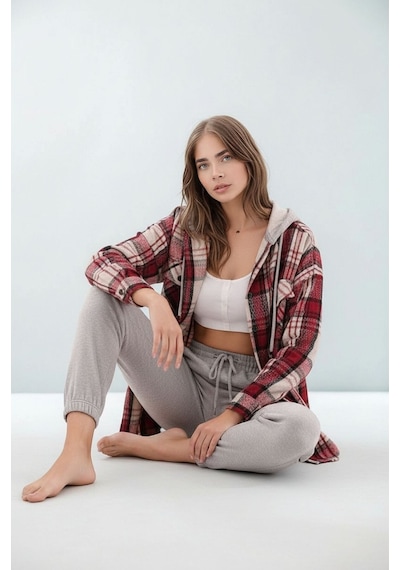 Mamayaga Kadın Desen Bloklu Oduncu Oversize Geniş Kalıp Casual Cepli Kapüşonlu Uzun Boy Ceket Gömlek Kırmızı Mamayaga Kadın Desen Bloklu Oduncu Oversize Geniş Kalıp Casual Cepli Kapüşonlu Uzun Boy Ceket Gömlek Kırmızı