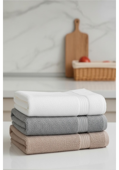 Isessia Elia 3 Adet %100 Pamuk En İyi Emici El Ve Yüz Havlusu Mutfak Havlusu Banyo 30x50cm Bej Gri Beyaz Çok Renkli