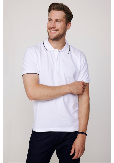 Tudors Erkek Slim Fit Dar Kesim %100 Pamuk Düz Pike Kol Şeritli Beyaz Polo Yaka Tişört-27645 Beyaz