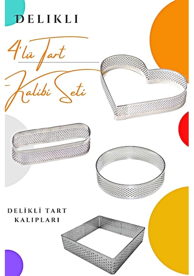 Kare Yuvarlak Kalp Oval Delikli Tart Kalıbı 4'lü Set