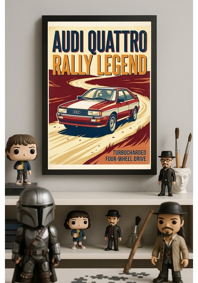 Audi Quattro Siyah Ahşap Çerçeveli Poster, Dekoratif Araba Duvar Tablosu