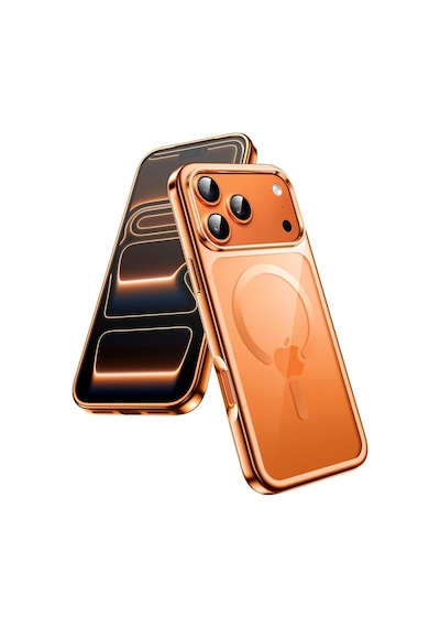 Teknomoda Apple Uyumlu iPhone 17 Pro Max Kılıf Kamera Çevresi Korumalı Renkli Magsafe Şarj Şeffaf Silikon Turuncu