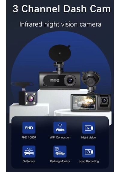 Araba Dikiz Aynası Kamerası Glr V20 Wıfı 2 İnç Çift Lens Ips Ekran Full Hd 1080p Gece Görüş