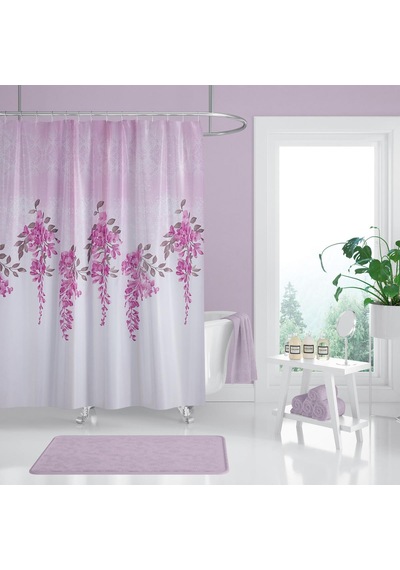 Zethome Banyo Duş Perdesi 7359 180x200 Perde Borusu Askı Aparatı Pembe 160x260 Hediyeli Pembe