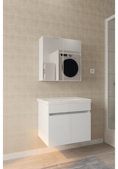 Tokyo 65 Cm Banyo Dolabı Takımı Aynalı Mdf Gövde Seramik Lavabolu
