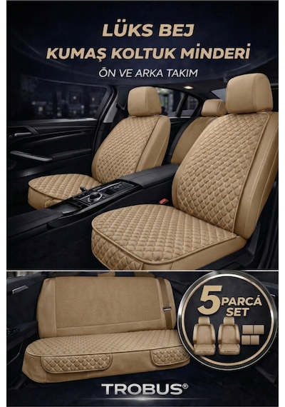 Audi A3 2013-2015 Üniversal 5 Parça Kapitone Desen Kumaş Oto Koltuk Minderi Bej