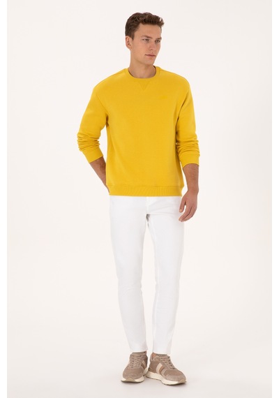 U.S. Polo Assn. Erkek Comfort Fit Bisiklet Yaka Şardonlu Sarı Basic Sweatshirt 50313757-VR094