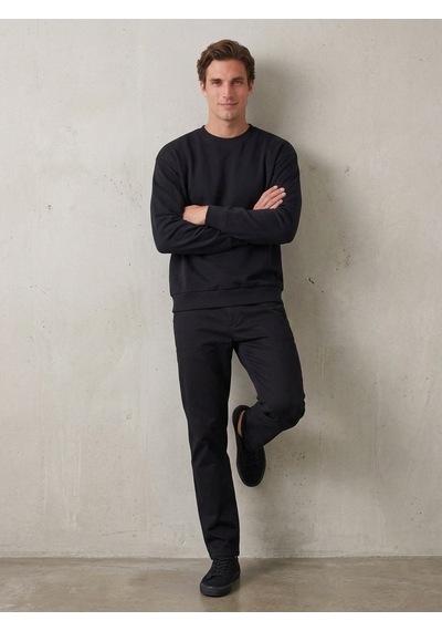 Noux 3 İplik Pamuk Sweatshirt Siyah