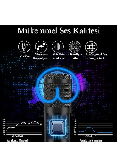 Profesyonel Kondansatör Mikrofon Seti Ayarlanabilir Stand Usb Pc Bağlantılı Youtube Karaoke Podcast