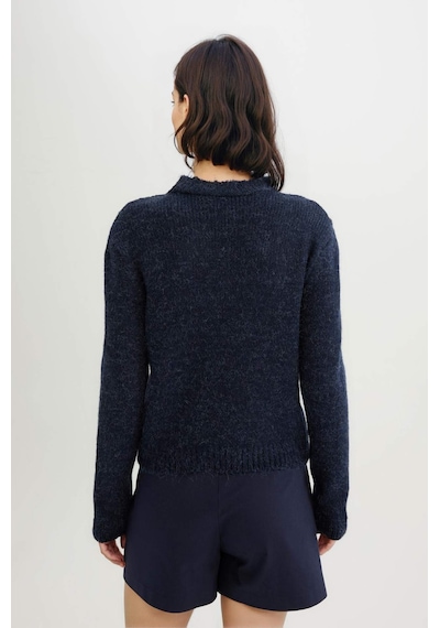 Defacto Regular Fit Yumuşak Dokulu Bisiklet Yaka Triko Kazak C9075AX24WNNV131 Lacivert