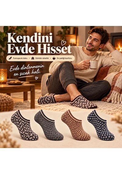 Womanandkids Wak Erkek Ev Patiği 8'li Set Geometrik Desenli Örgü Görünümlü Kısa Patik Çorap Karışık Renkli Paketler ÇoK Renkli