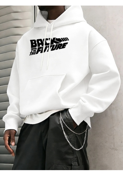 Startmore Geleceğe Dönüş Baskılı Sokak Günlük Kapüşonlu Üstleri Erkek Polar Modası Sweatshirtler Sonbah Beyaz