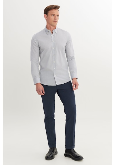 AC&Co / Altınyıldız Classics Erkek Grı Flamlı Slim Fit Dar Kesim Düğmeli Yaka Gömlek Grı