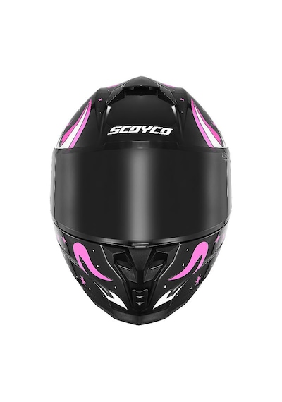 Scoyco Double Ve Güneş Vizörlü Full Face Kask Beyaz Siyah Pembe