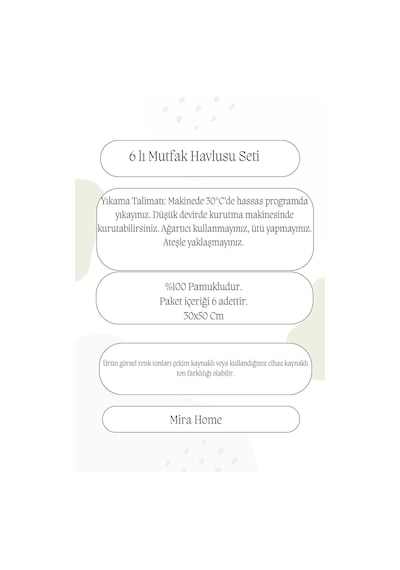 6 Parça Mutfak Havlusu Seti %100 Pamuklu Baklava Çok Renkli