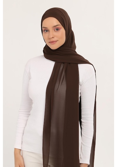 Altobeh Hazır Lüks Pratik Hijablı Şifon Şal Kahve Rengi