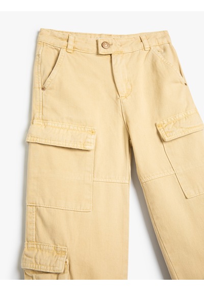 Koton Jogger Kargo Cepli Pantolon Düğmeli Pamuklu Bej 5wkg40004ad Ekru