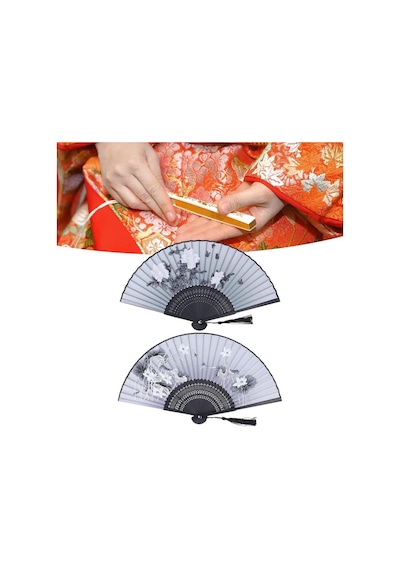 Beluga Yelpaze Bambu Serinletici Vintage Siyah Şık Püsküllü Japon Yelpaze 0334-0433 2 Adet