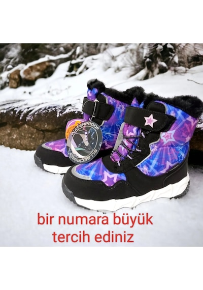 Windif İçi Kürklü Hafif Taban Cırtlı Watherproof Çocuk Kar Bot Mor Mor