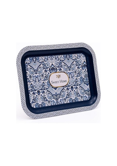 Lisbon Desenli Metal Klasik Tepsi, 23,3 X 30,7 Cm Desenli