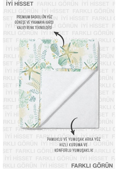 Deniz Yıldızı Kabuğu Plaj Havlusu - Marine Pastel Mint Bej Havuz Hızlı Kuruyan Mikrofiber Havlu Eski Lavanta