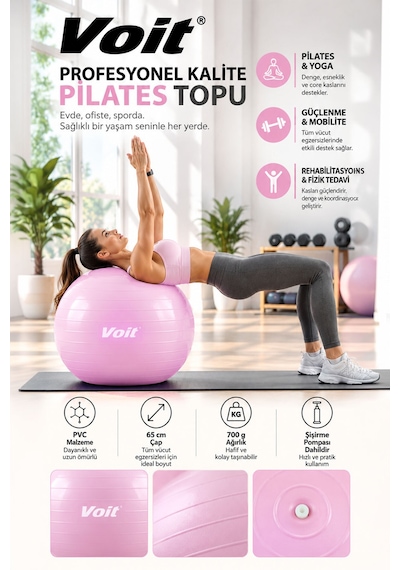65 cm Pilates Topu Pompa Dahil Fitness ve Denge Egzersiz Topu Lila