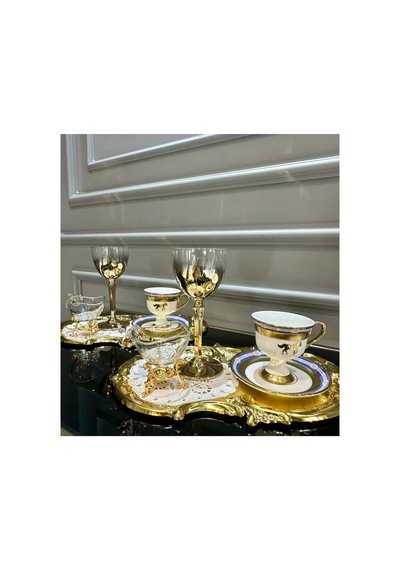 6 Adet Titanyum Gold Kahve Yanı Meşrubat Su Bardağı Hudson Altın