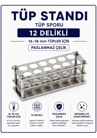 Tüp Standı- Tüp Sporu - 12 Delikli- 16-18 Mm Tüpler İçin Paslanmaz Çelik