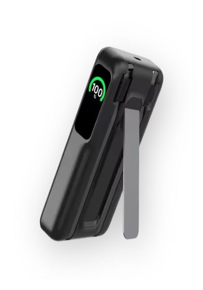 10000mah 22.5w Type-c Lightning Kablolu/kablosuz Standlı Telefon/saat Şarj Lcd Magsafe Powerbank Black