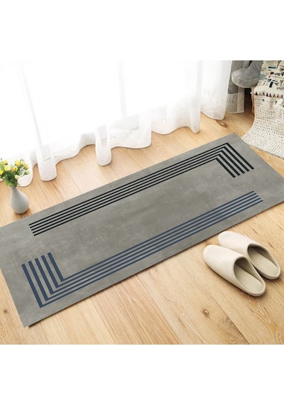 Dijital Kaymaz Yıkanabilir Mutfak Banyo Salon Paspas Halısı Trend Mermer Al4010 Indigo